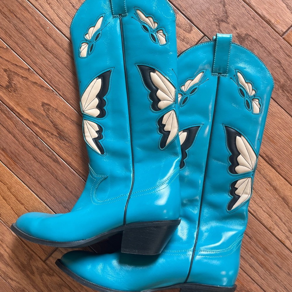 Jeffrey Campbell Turquoise Butterfly Western Boots